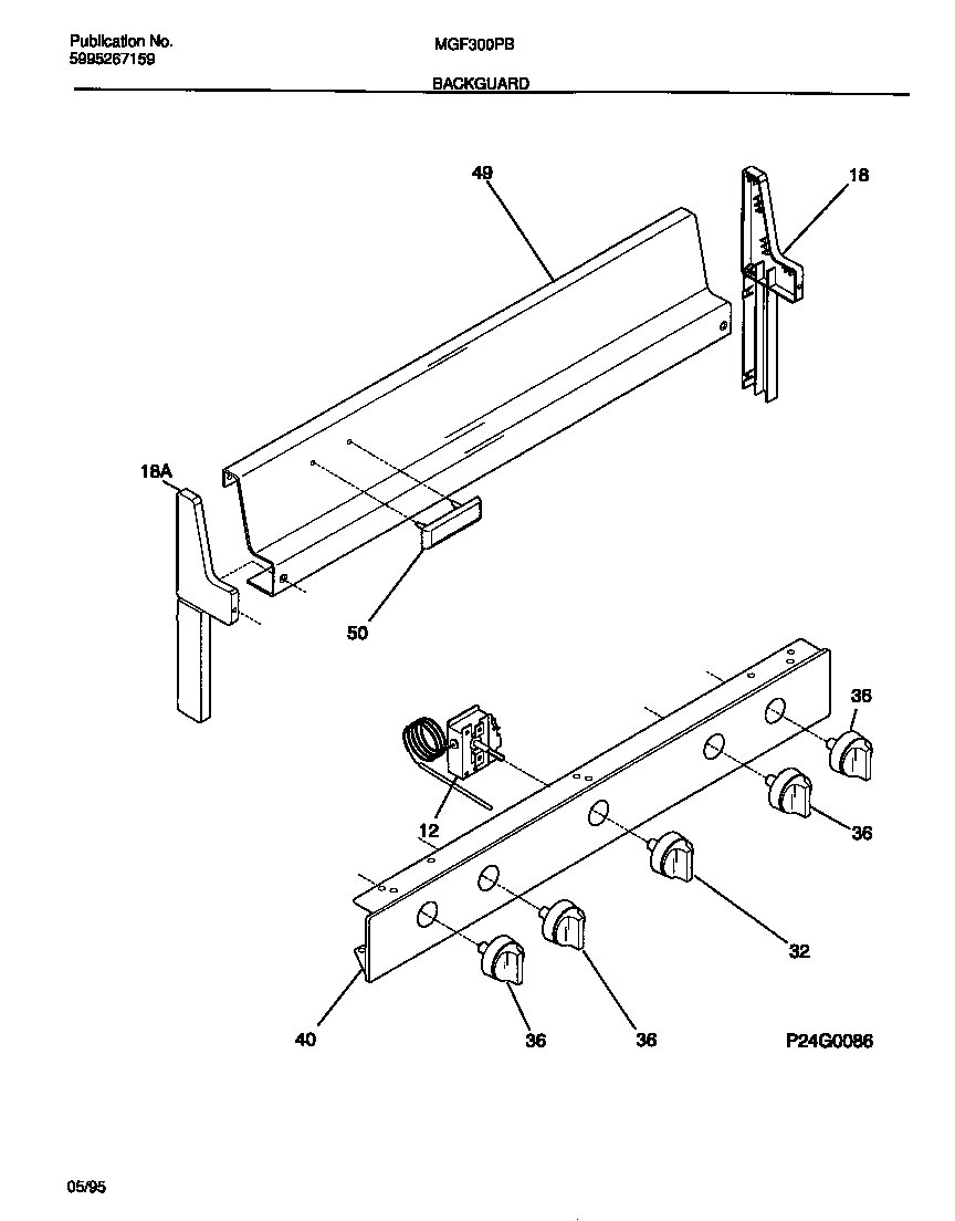 Universal/Multiflex (Frigidaire) MGF300PBWC backguard diagram