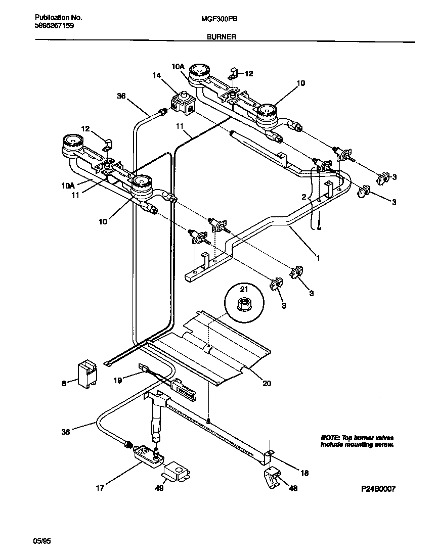 Universal/Multiflex (Frigidaire) MGF300PBWC burner diagram