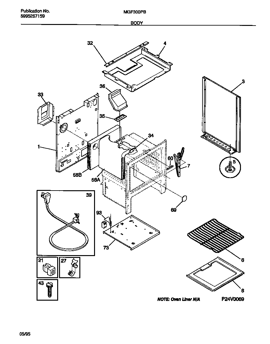 Universal/Multiflex (Frigidaire) MGF300PBWC body diagram