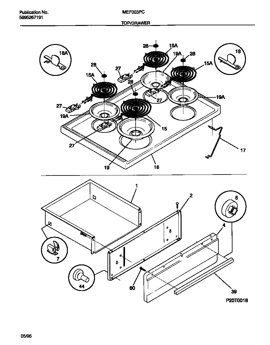 Universal/Multiflex (Frigidaire) MEF303PCDB top/drawer diagram