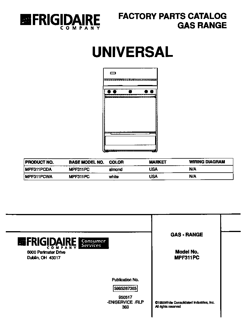 Universal/Multiflex (Frigidaire) MPF311PCDA cover page diagram