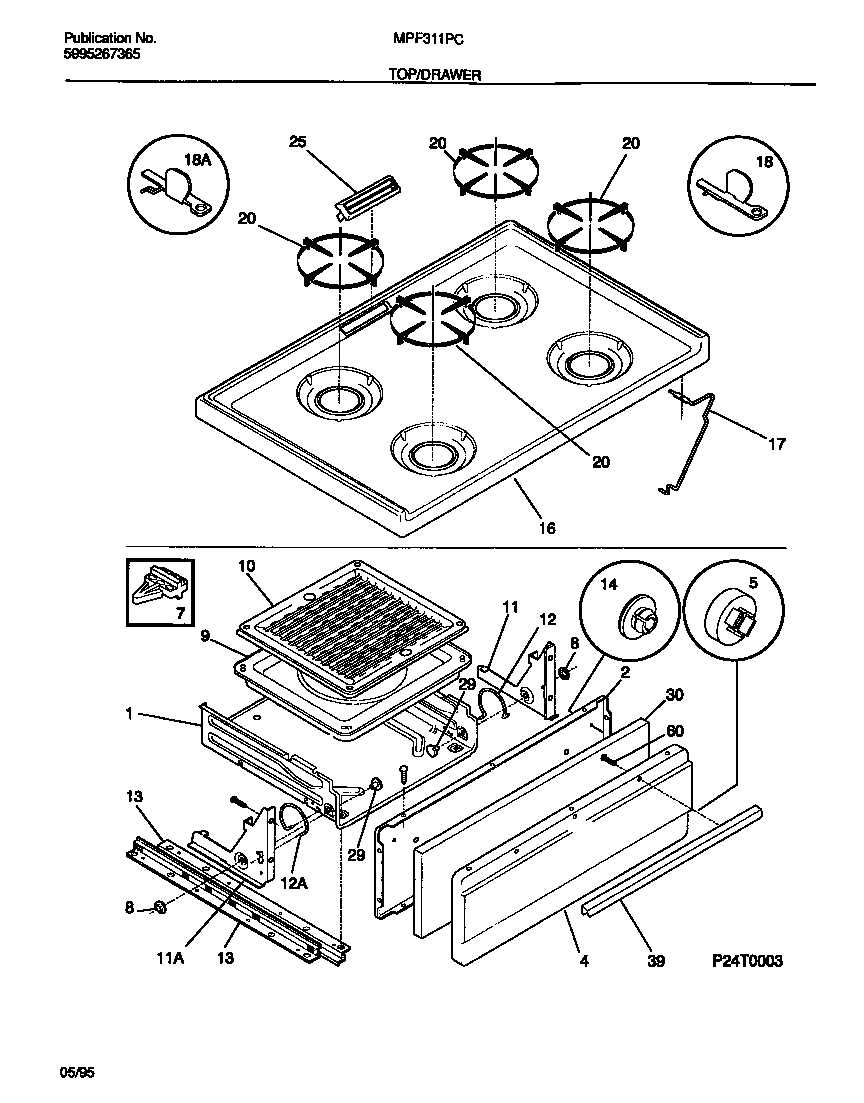 Universal/Multiflex (Frigidaire) MPF311PCDA top/drawer diagram