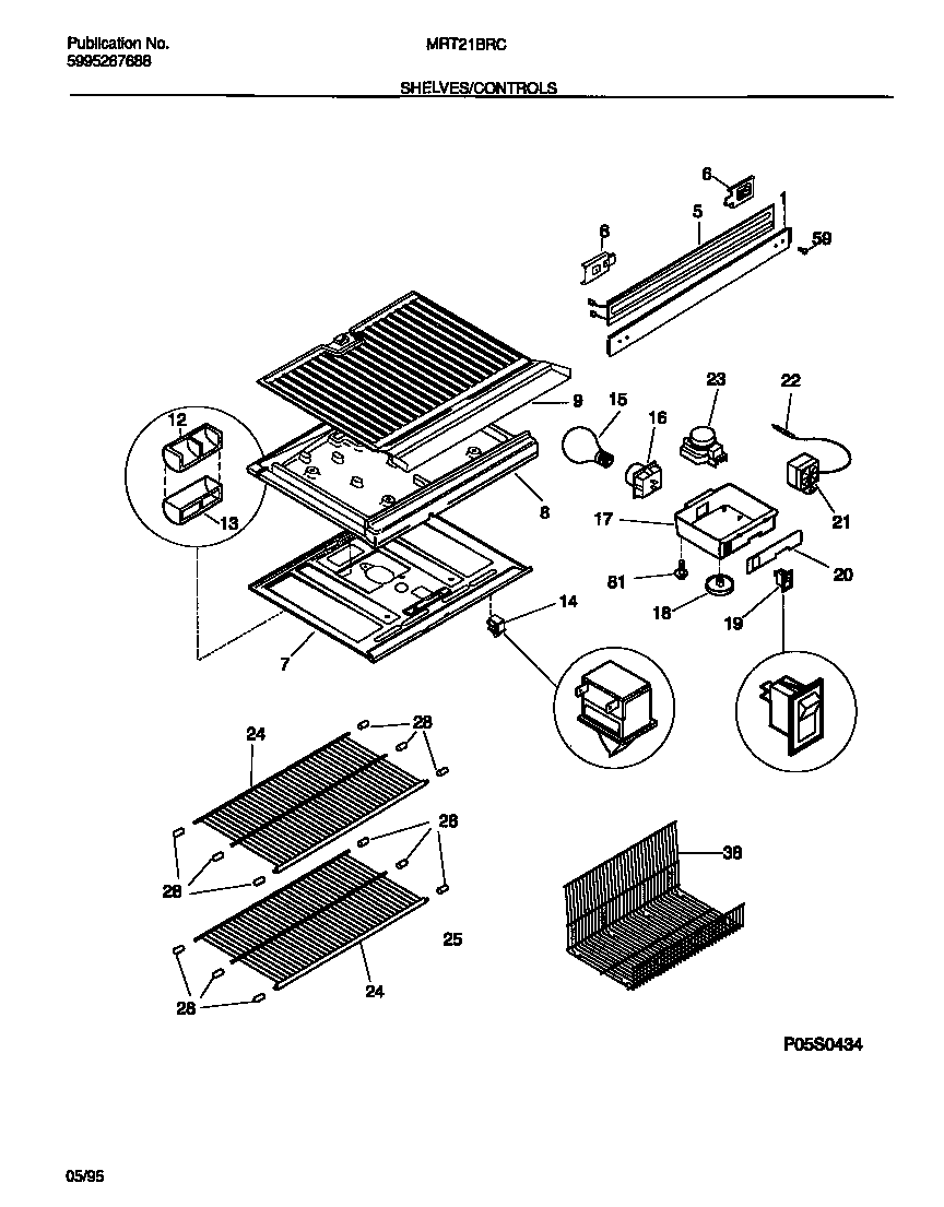 Universal/Multiflex (Frigidaire) MRT21BRCW0 shelves/controls diagram
