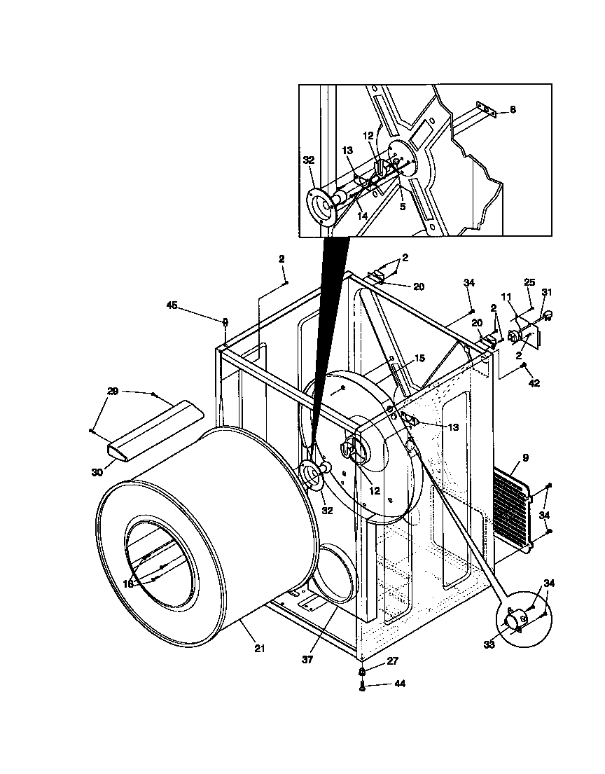 Universal/Multiflex (Frigidaire) MDG216RBD1 cabinet, drum diagram