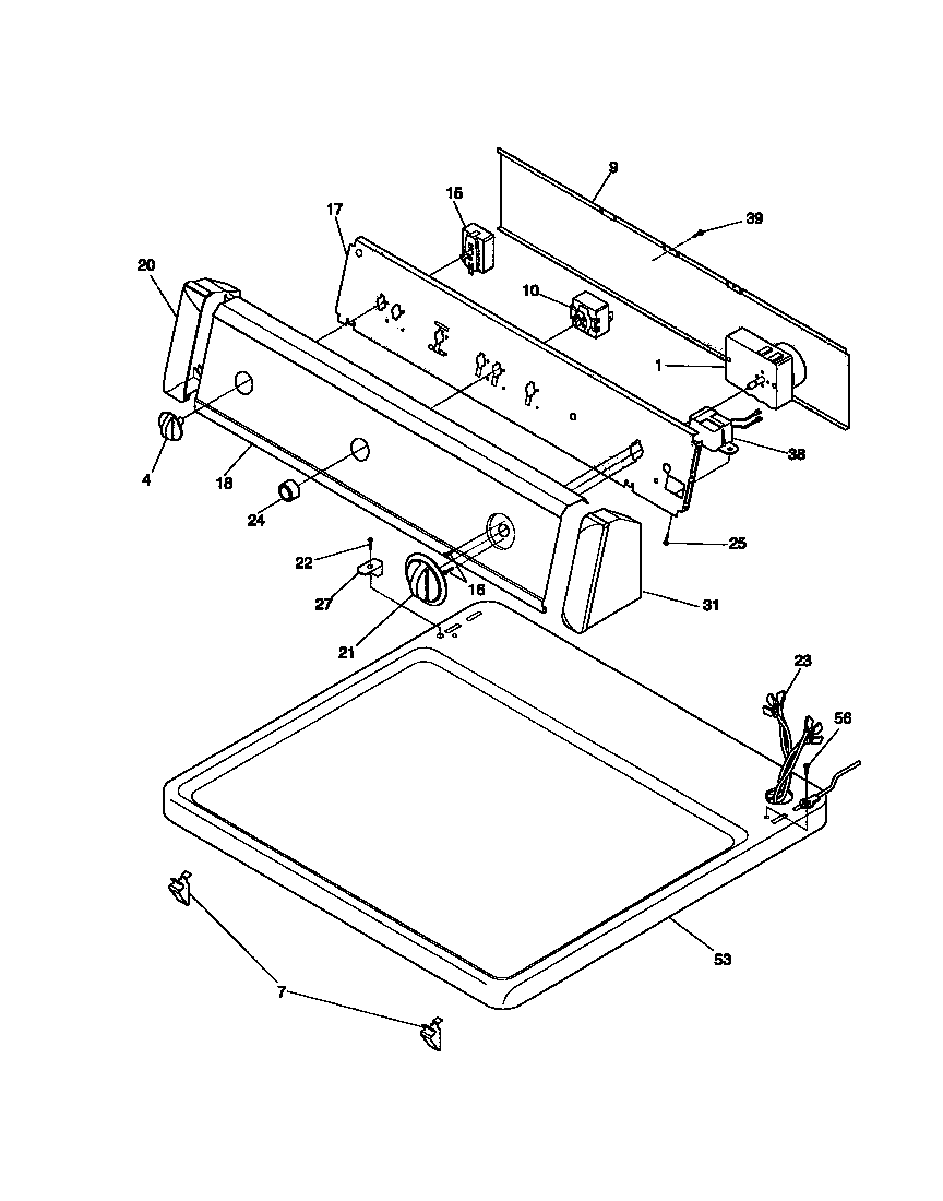 Universal/Multiflex (Frigidaire) MDG216RBD1 controls, top panel diagram
