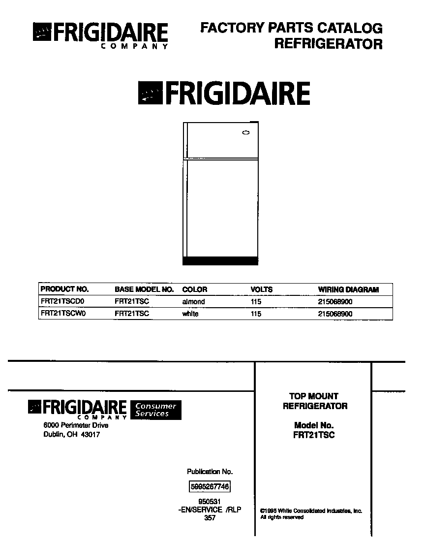 Frigidaire FRT21TSCD0 cover page diagram
