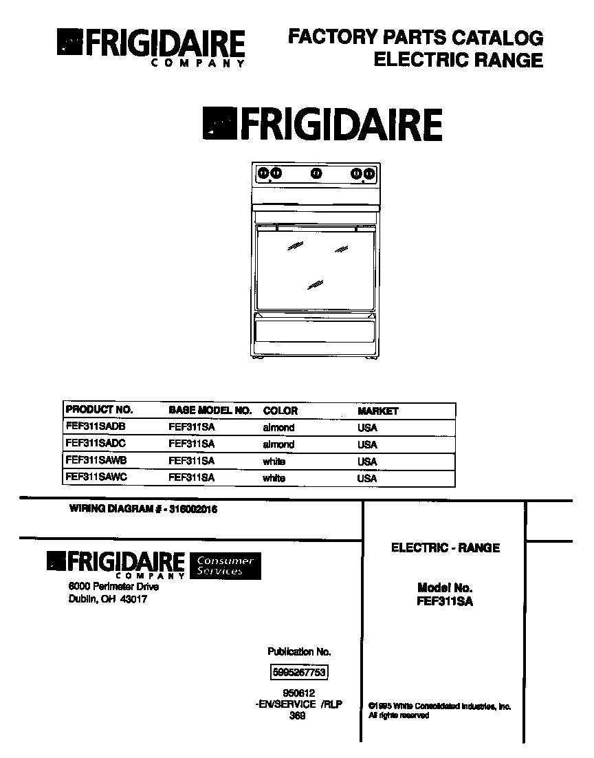 Frigidaire FEF311SADB cover diagram