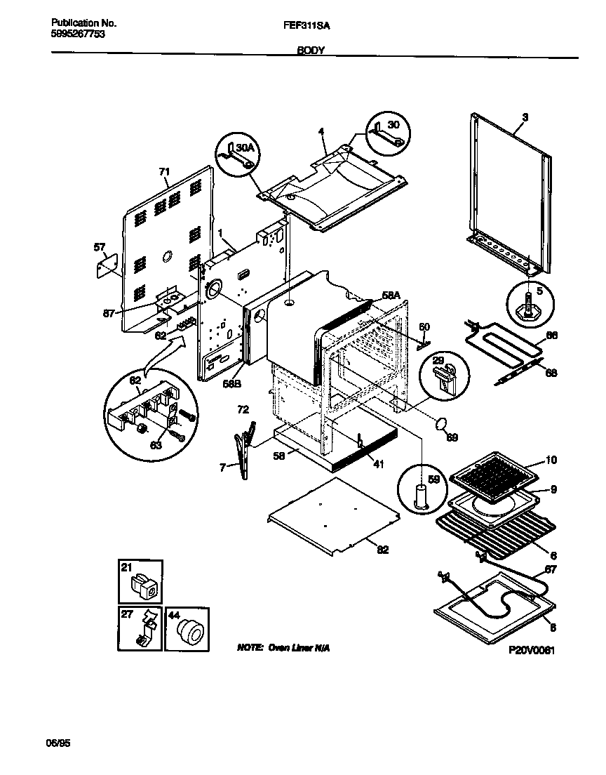 Frigidaire FEF311SADB body diagram