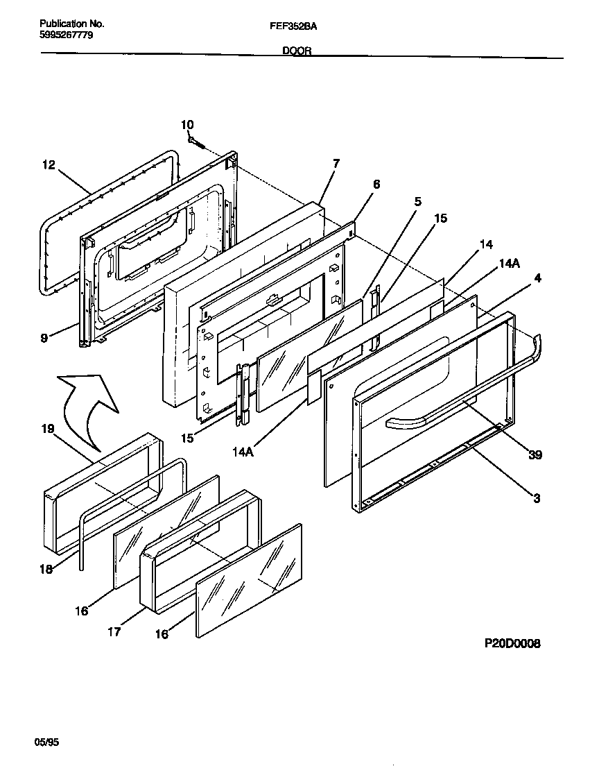Frigidaire FEF352BADC door diagram