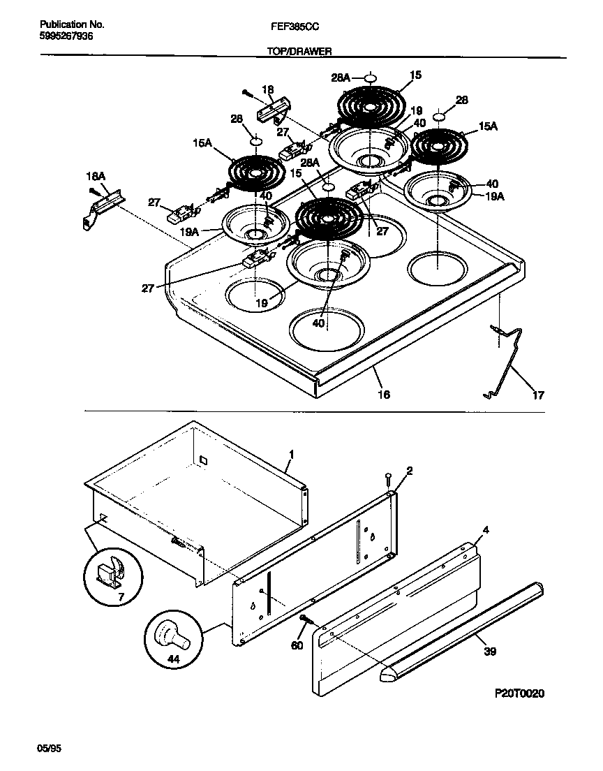 Frigidaire FEF385CCSC top/drawer diagram