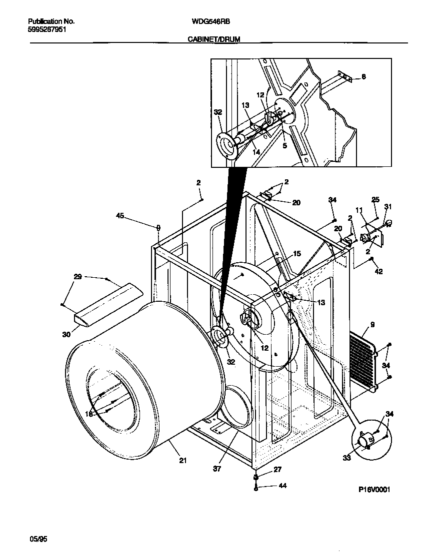 White-Westinghouse WDG546RBS0 cabinet/drum diagram