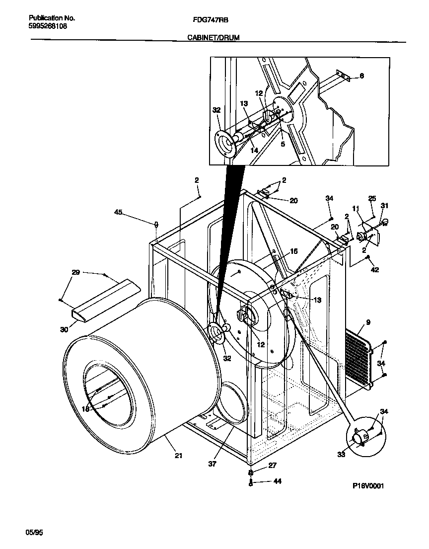 Frigidaire FDG747RBT1 cabinet/drum diagram