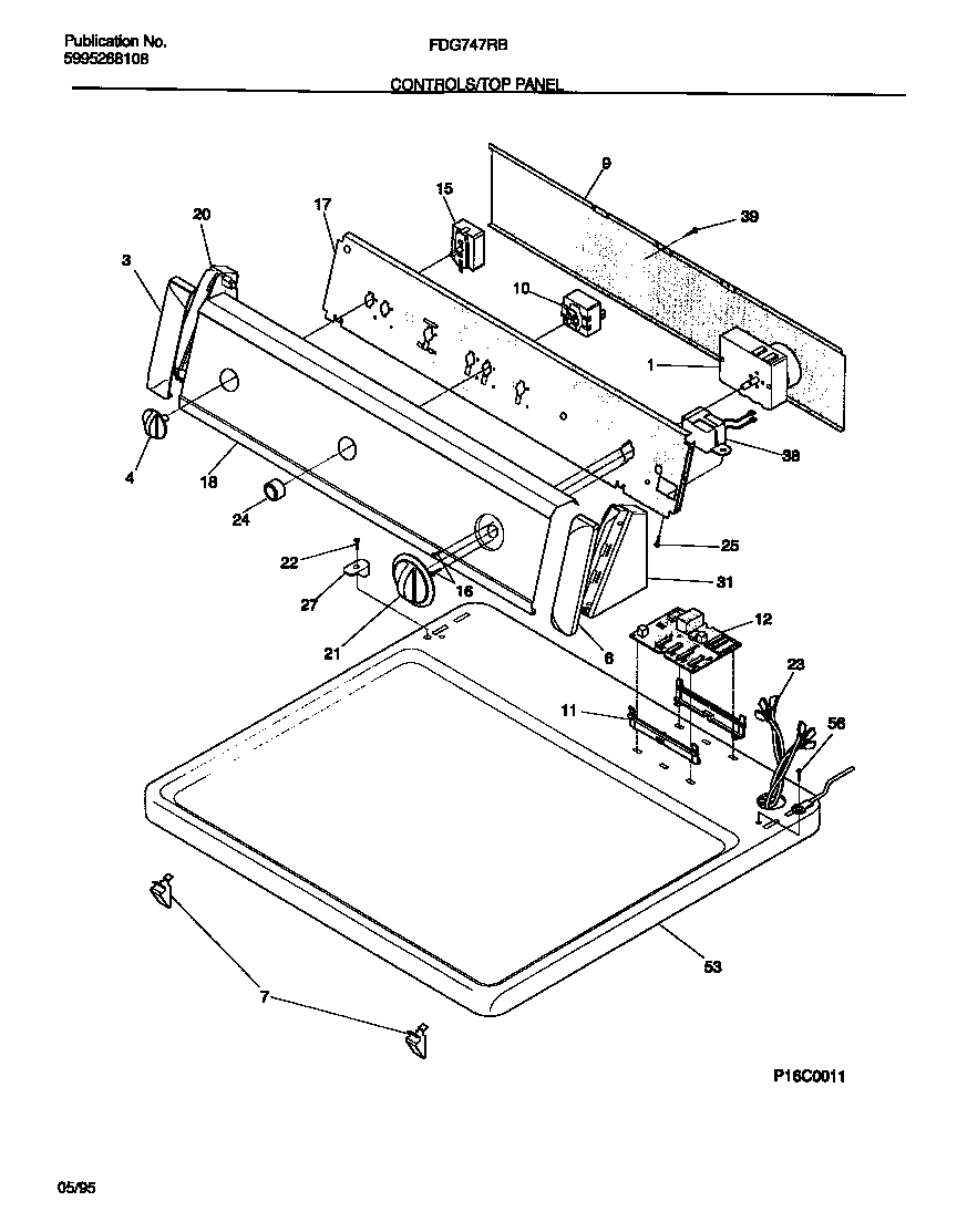 Frigidaire FDG747RBT1 controls/top panel diagram