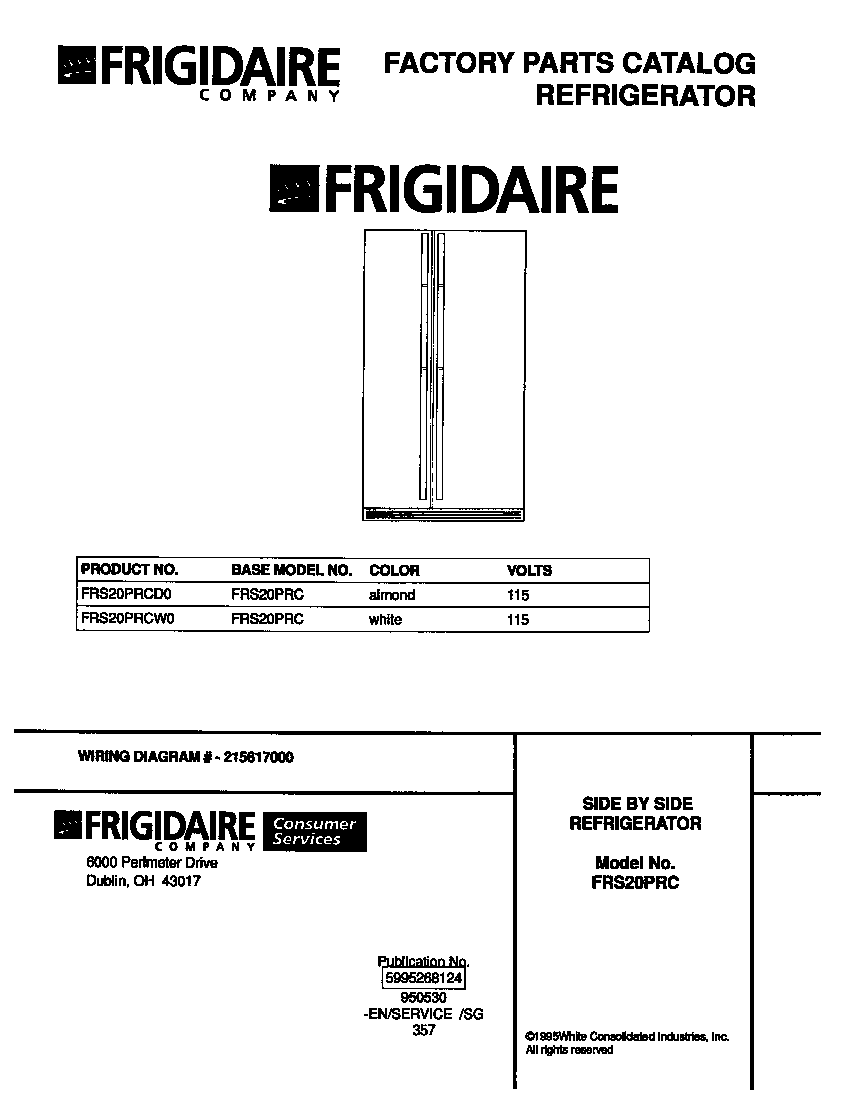 Frigidaire FRS20PRCD0 front cover diagram