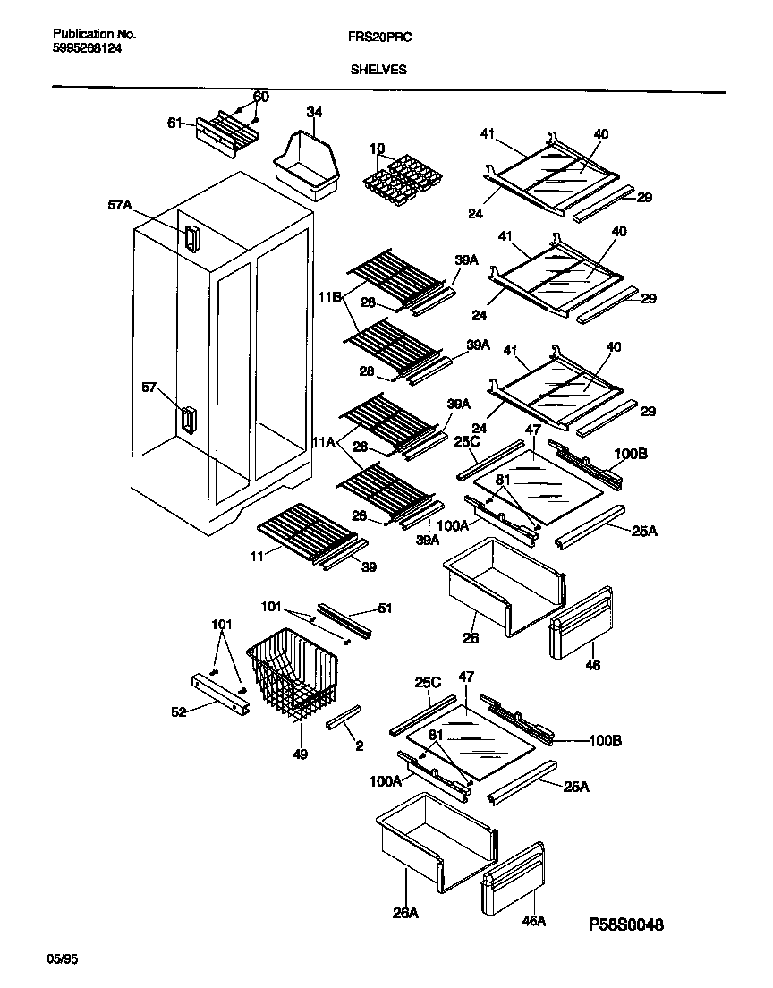 Frigidaire FRS20PRCD0 shelves diagram