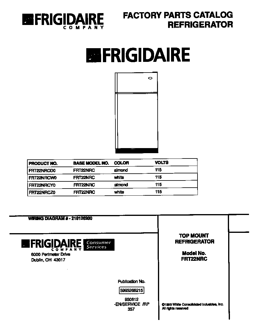 Frigidaire FRT22NRCD0 cover page diagram