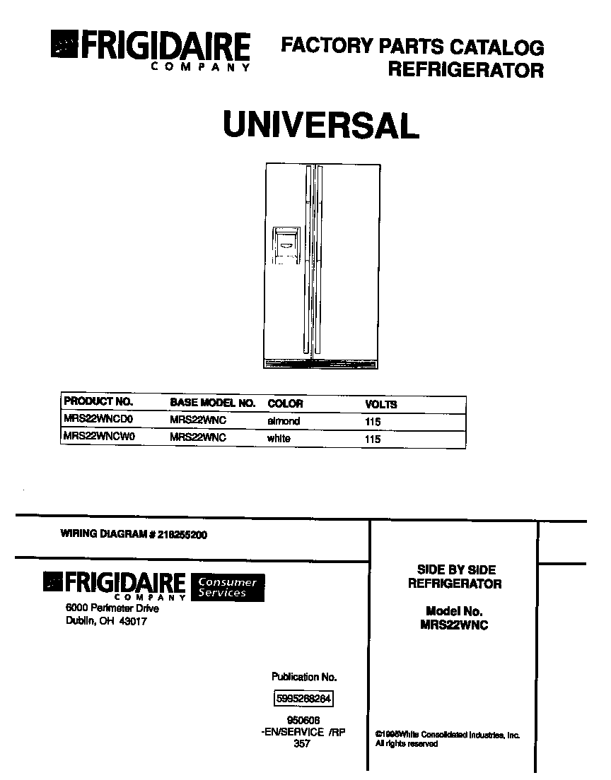 Universal/Multiflex (Frigidaire) MRS22WNCD0 front cover diagram