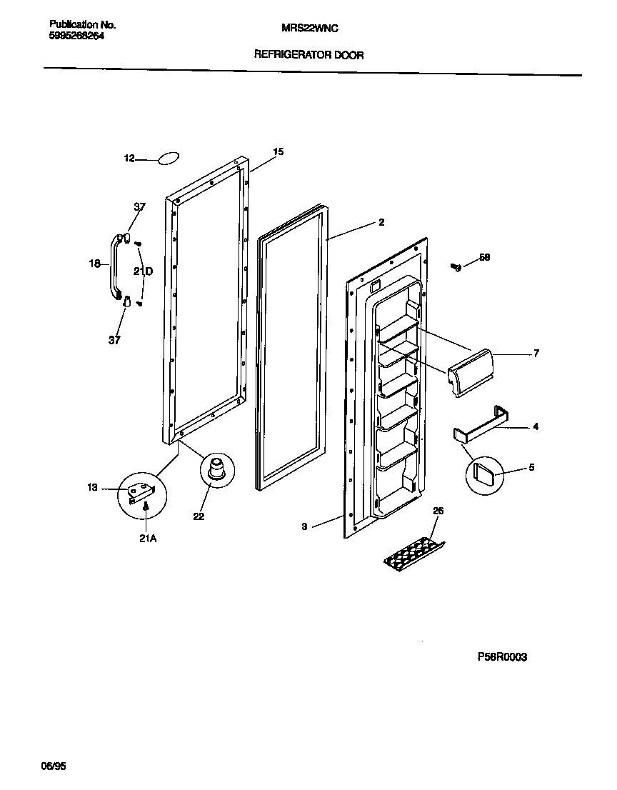 Universal/Multiflex (Frigidaire) MRS22WNCD0 refrigerator door diagram