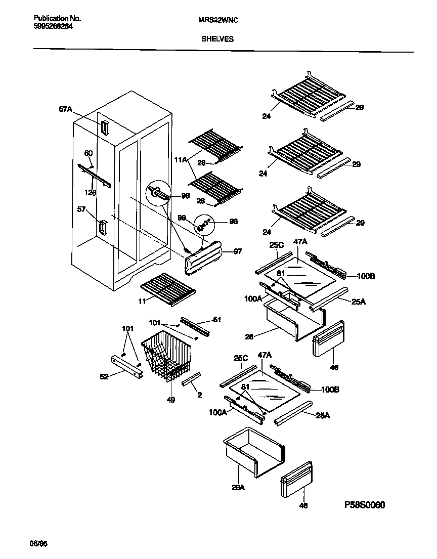 Universal/Multiflex (Frigidaire) MRS22WNCD0 shelves diagram
