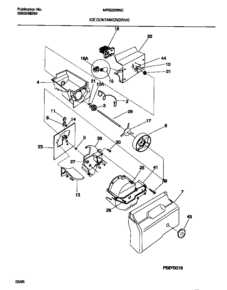 Universal/Multiflex (Frigidaire) MRS22WNCD0 ice container/drive diagram