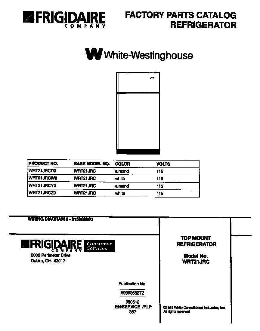 White-Westinghouse WRT21JRCD0 cover page diagram
