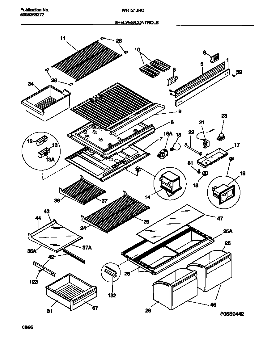 White-Westinghouse WRT21JRCD0 shelves/controls diagram