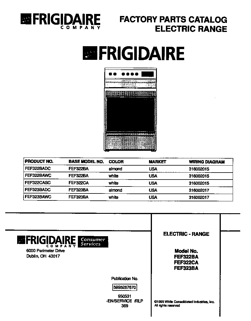 Frigidaire FEF322CASC cover diagram