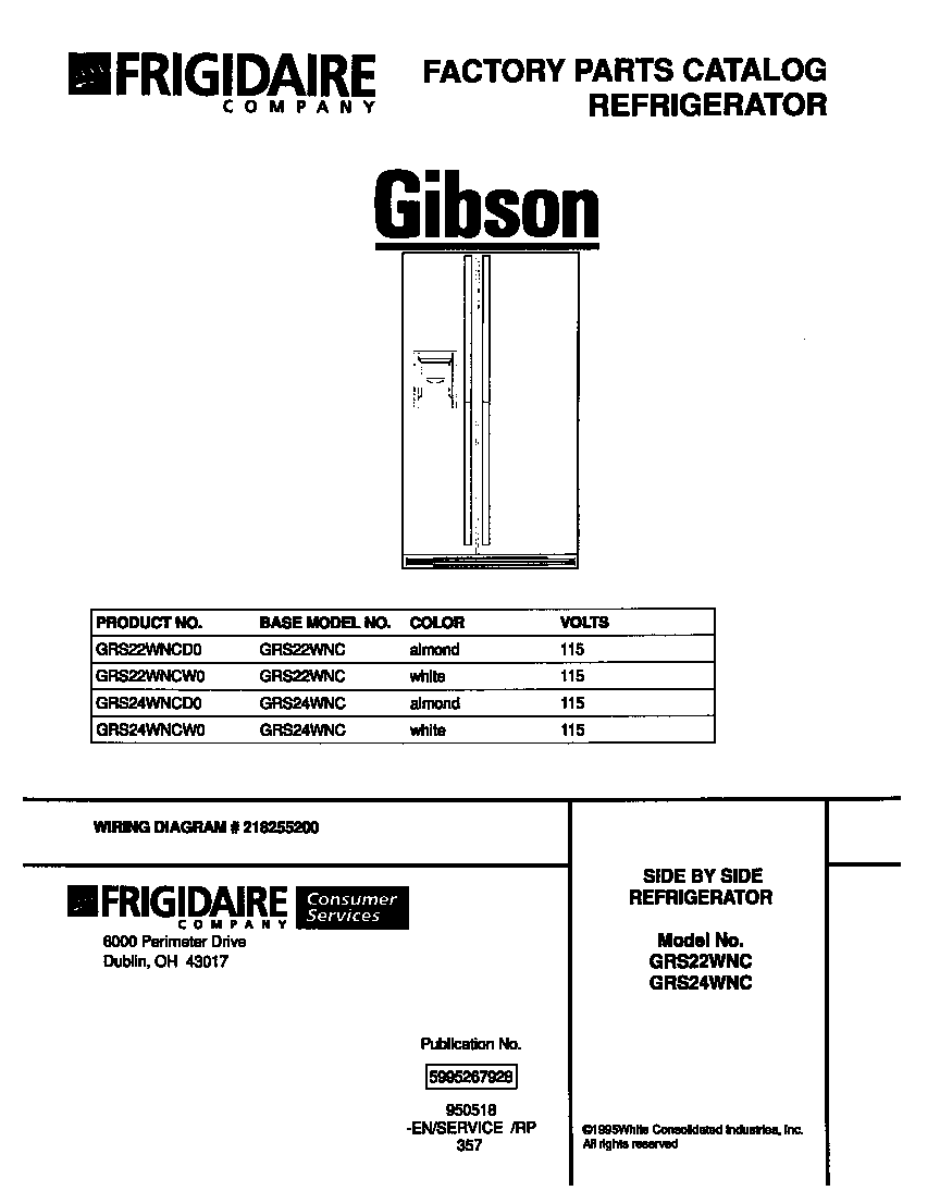 Gibson GRS22WNCD0 front cover diagram
