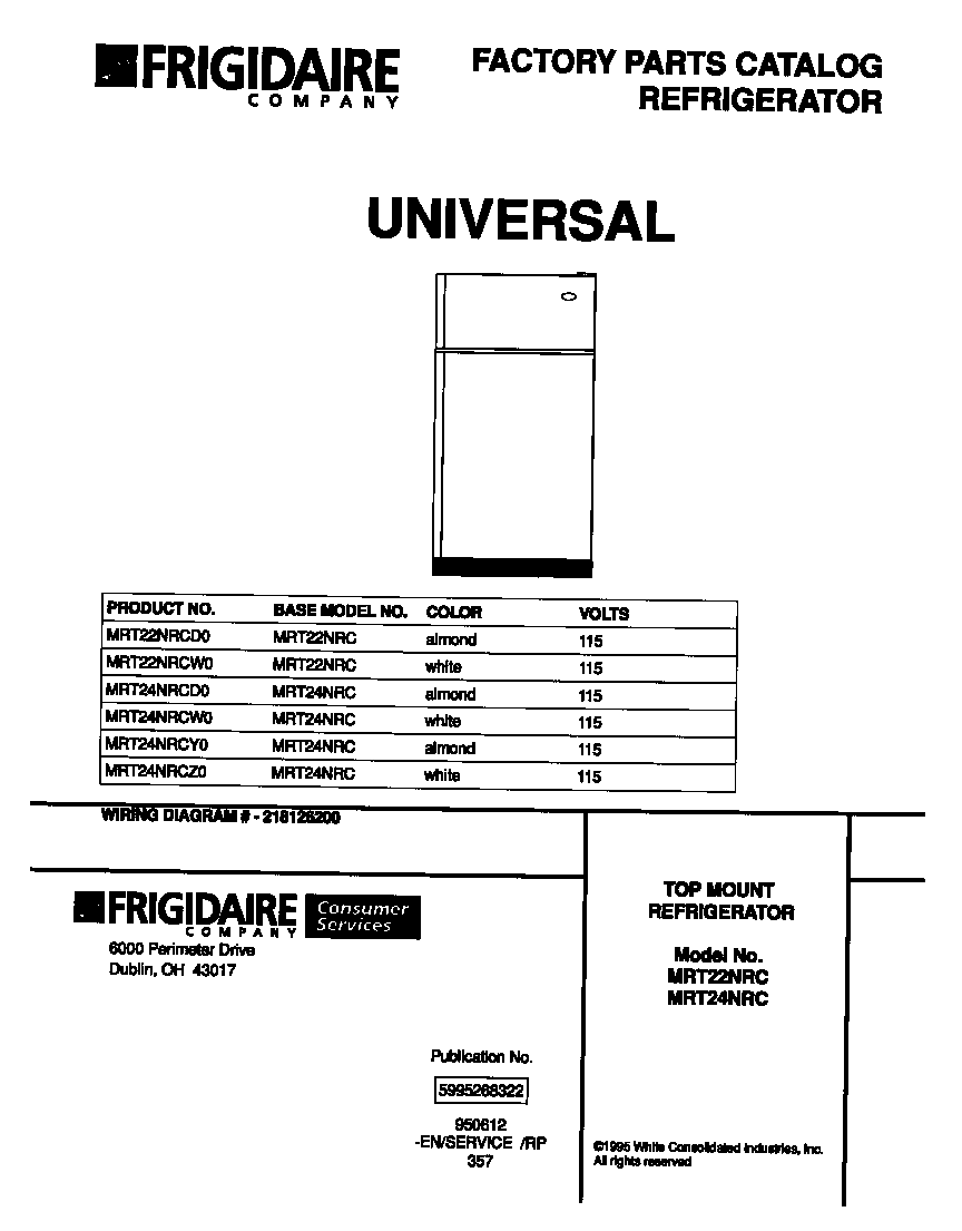 Universal/Multiflex (Frigidaire) MRT24NRCD0 cover page diagram