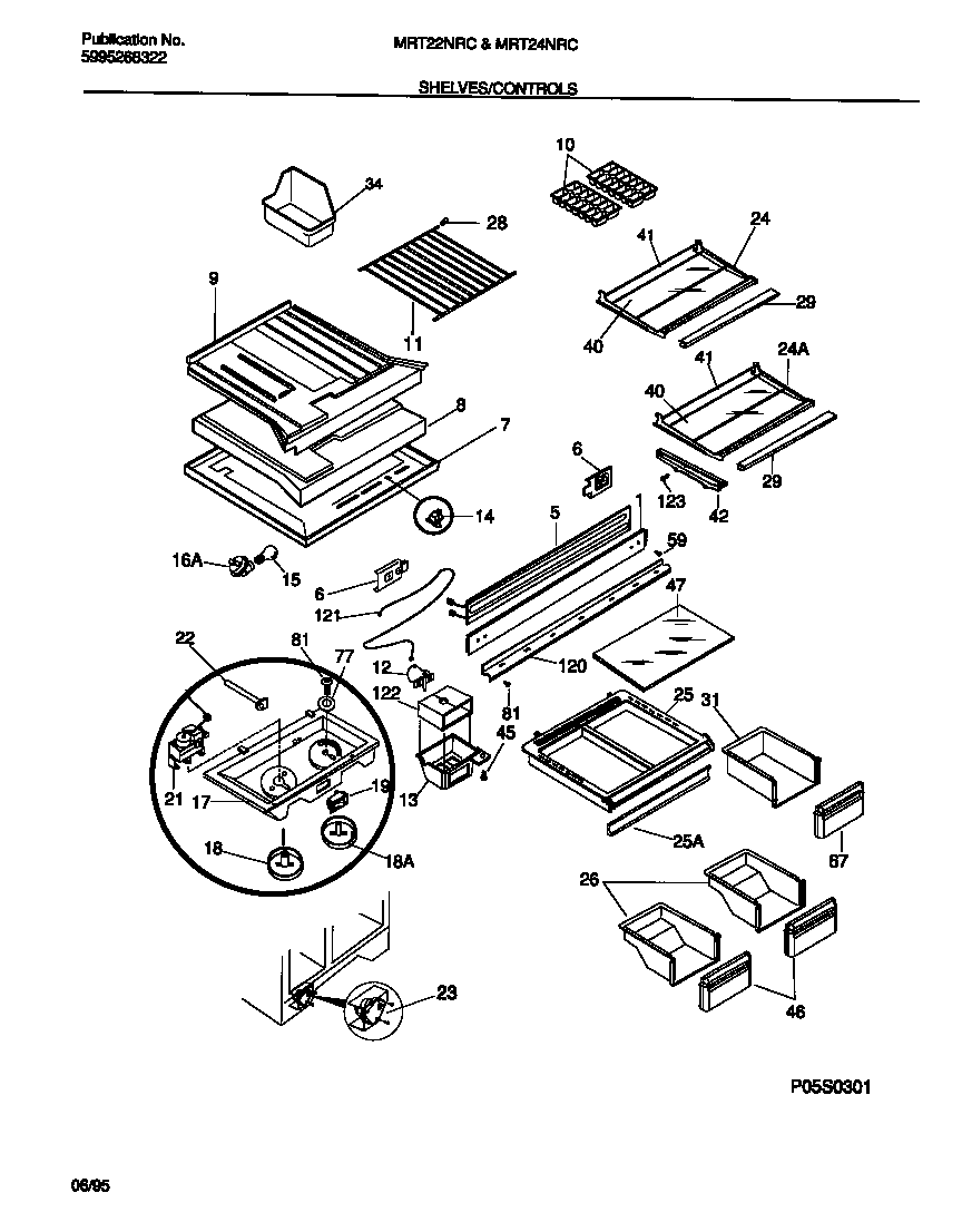 Universal/Multiflex (Frigidaire) MRT24NRCD0 shelves/controls diagram