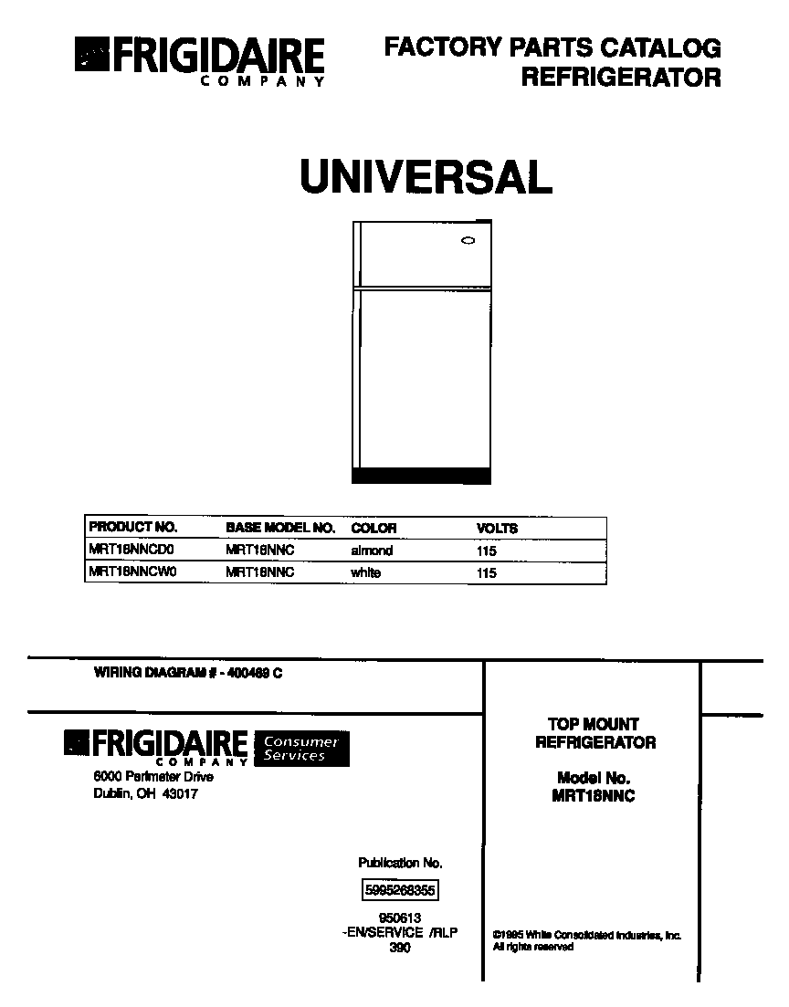 Universal/Multiflex (Frigidaire) MRT18NNCW0 cover page diagram