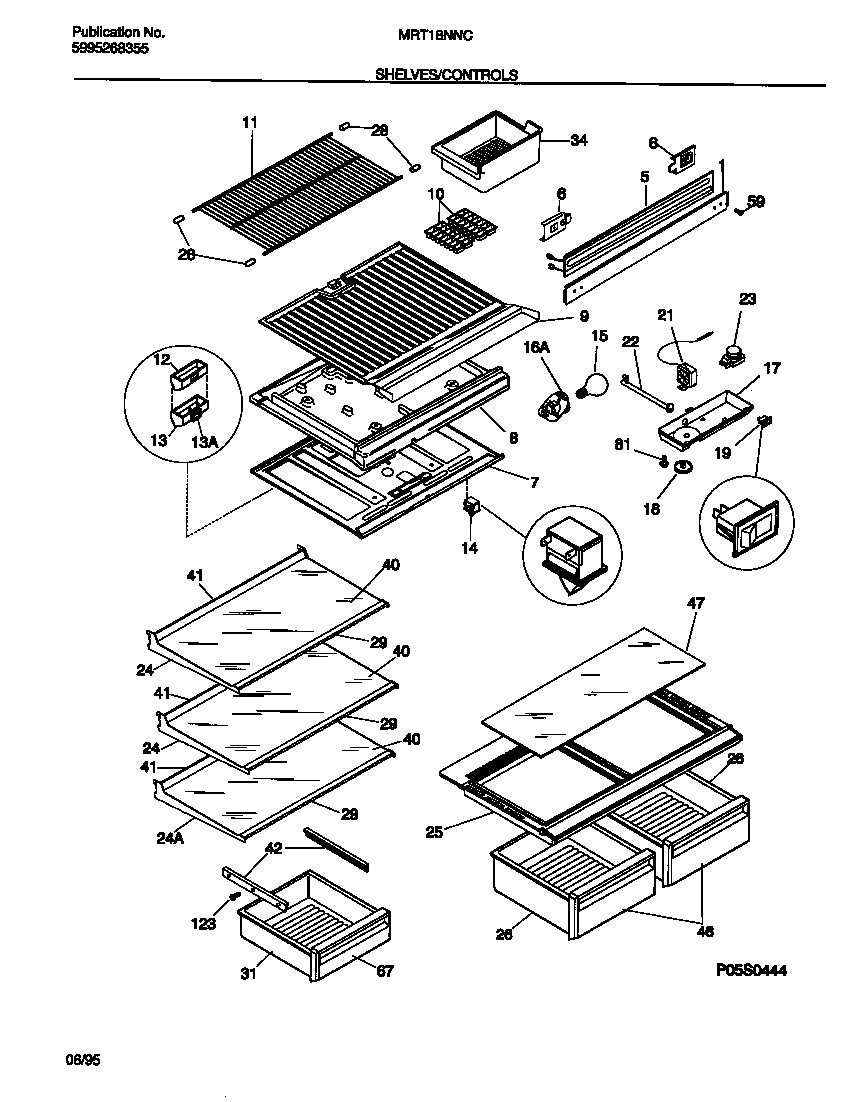 Universal/Multiflex (Frigidaire) MRT18NNCW0 shelves/controls diagram