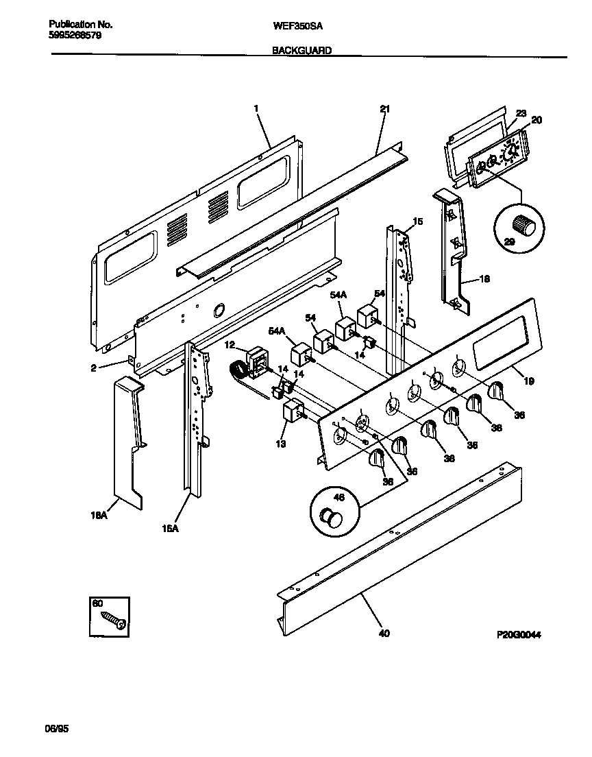 White-Westinghouse WEF350SADB backguard diagram