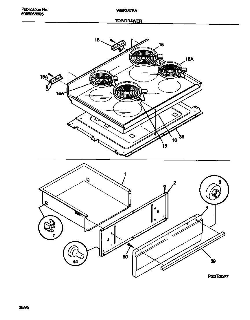 White-Westinghouse WEF357BADB top/drawer diagram