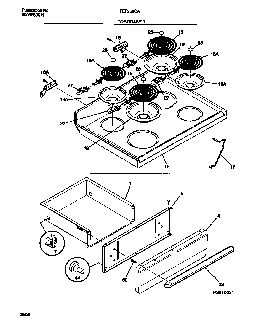 Frigidaire FEF352CASC top/drawer diagram