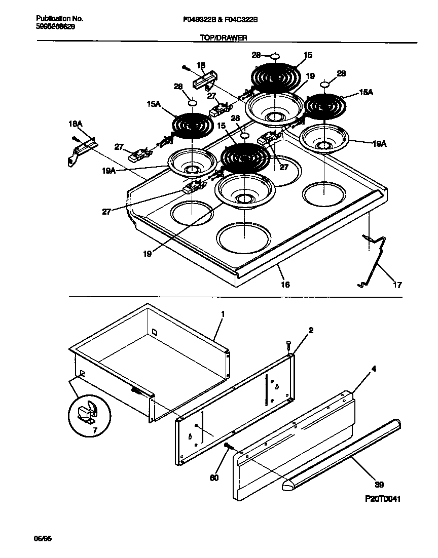 Frigidaire F04B322BDB top/drawer diagram
