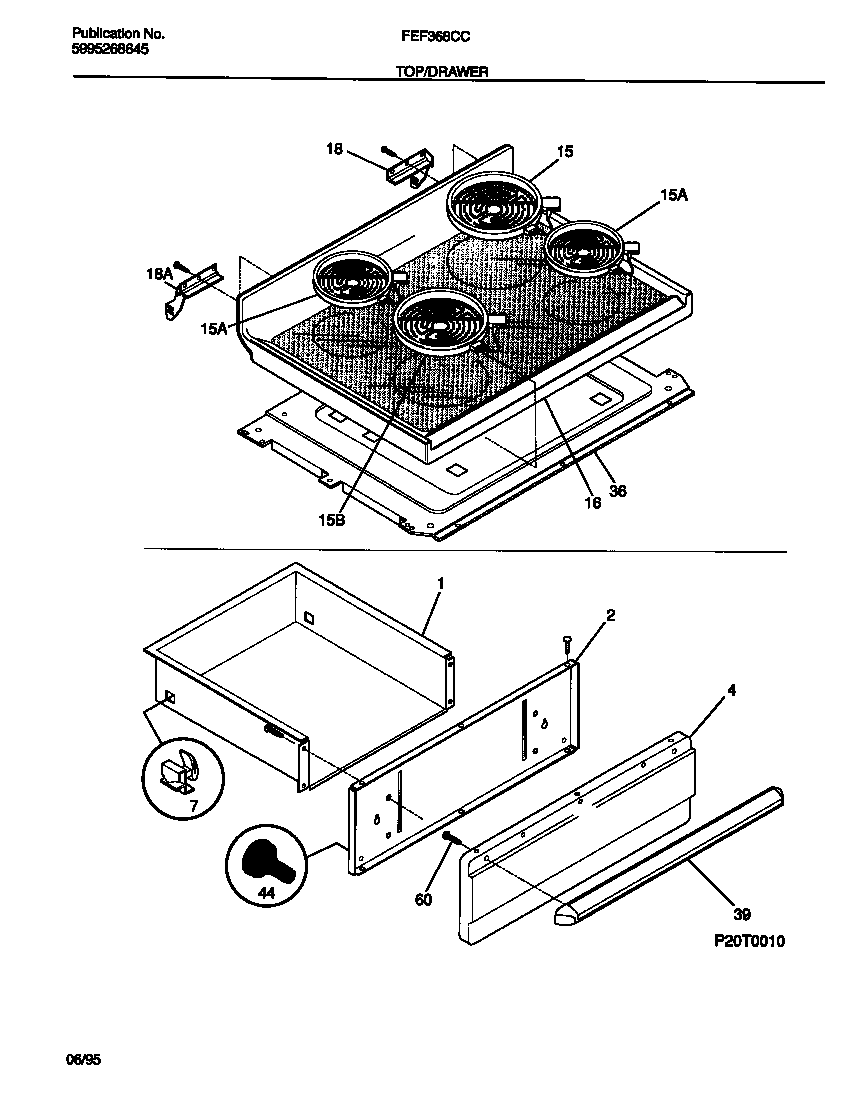 Frigidaire FEF368CCBB top/drawer diagram