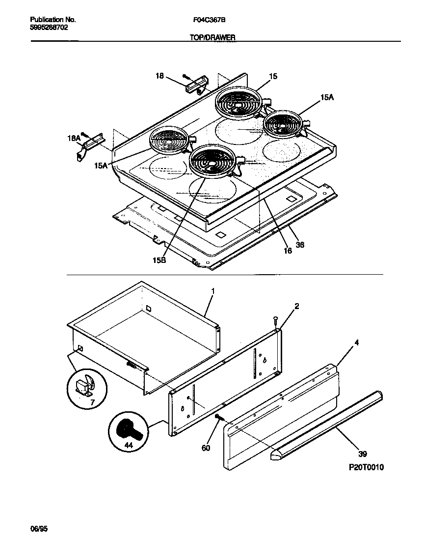 Frigidaire F04C367BTB top/drawer diagram