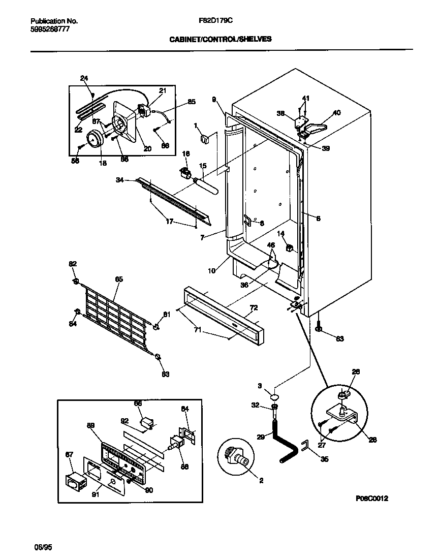 Frigidaire F82D179CW0 cabinet/control/shelves diagram