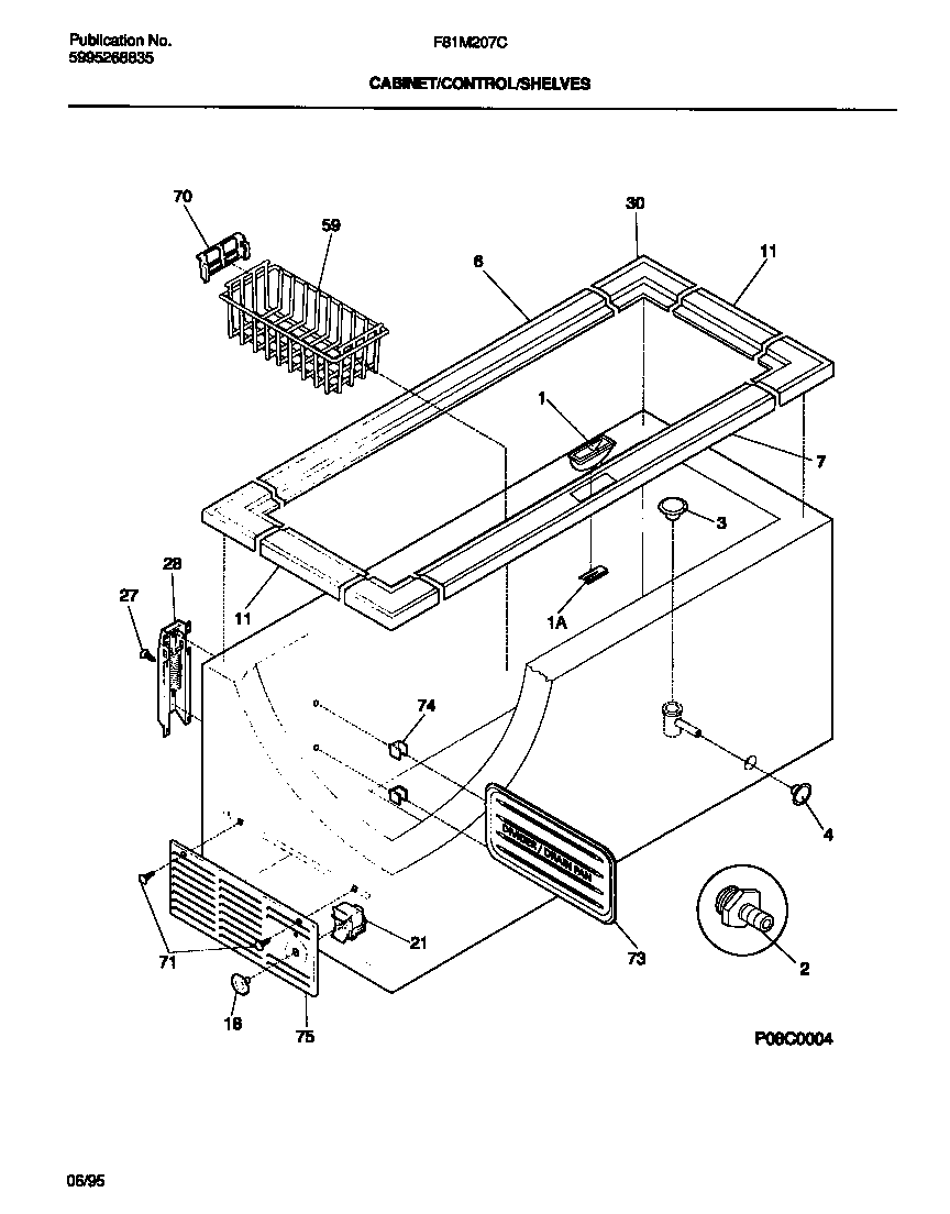 Frigidaire F81M207CW0 cabinet/control/shelves diagram
