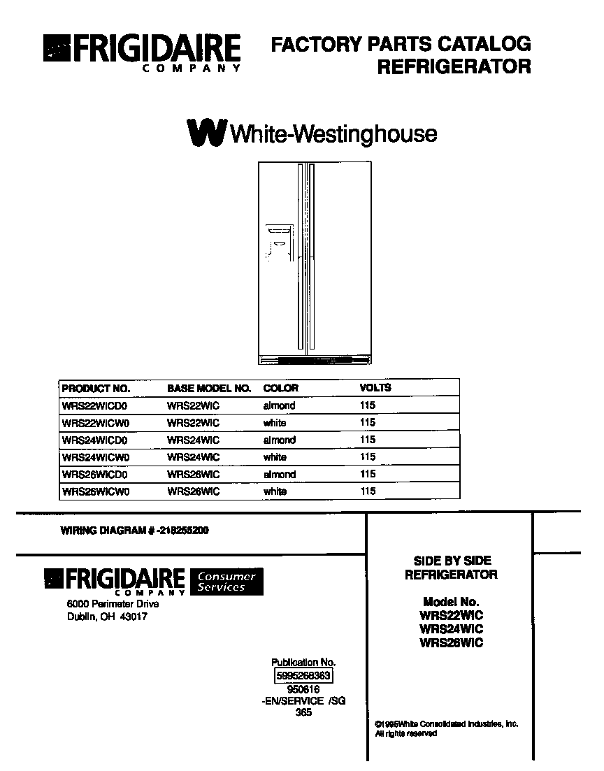 White-Westinghouse WRS24WICW0 front cover diagram