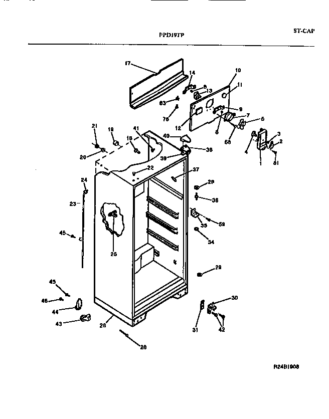 Frigidaire FPD19TPW1 cabinet w/fan assembly diagram
