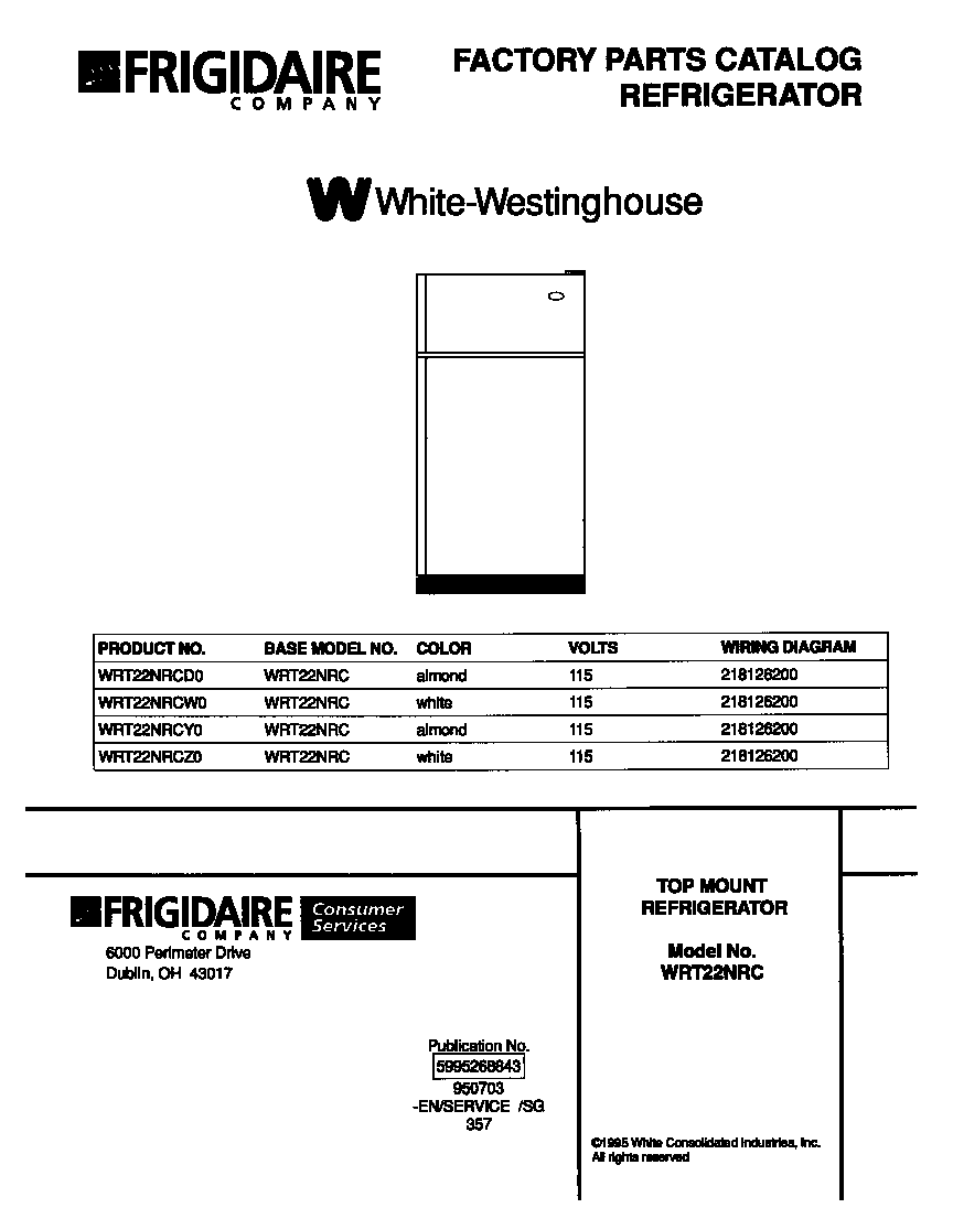 White-Westinghouse WRT22NRCD0 cover diagram
