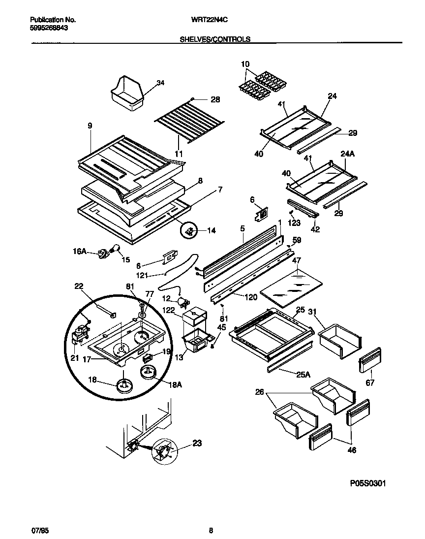 White-Westinghouse WRT22NRCD0 shelves/controls diagram