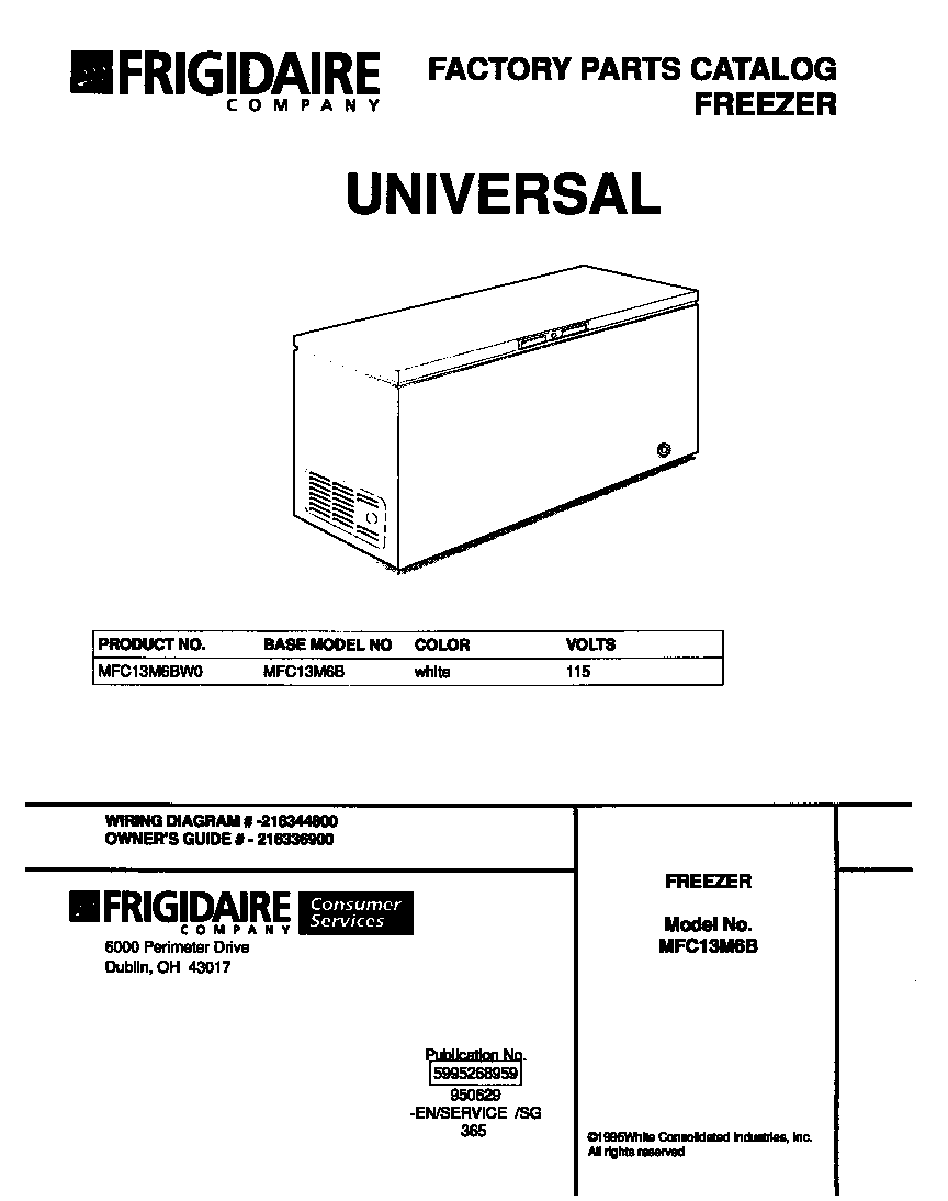 Universal/Multiflex (Frigidaire) MFC13M6BW0 cover diagram
