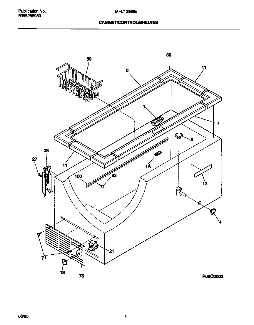 Universal/Multiflex (Frigidaire) MFC13M6BW0 cabinet/control/shelves diagram