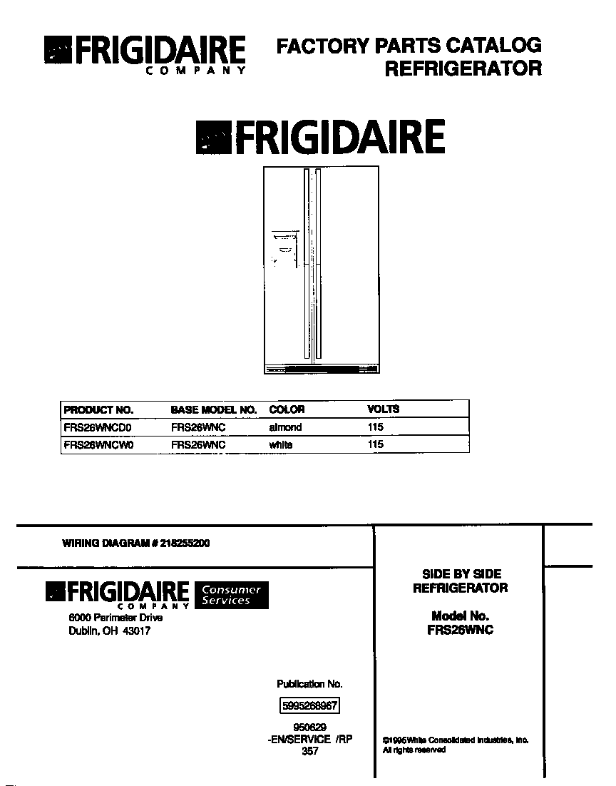 Frigidaire FRS26WNCW0 cover diagram