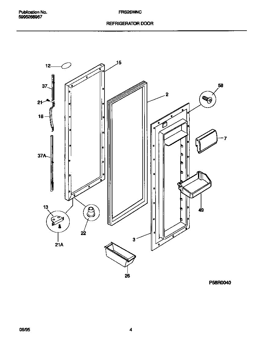 Frigidaire FRS26WNCW0 refrigerator door diagram