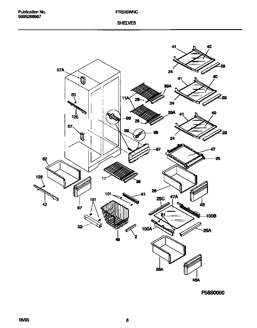 Frigidaire FRS26WNCW0 shelves diagram