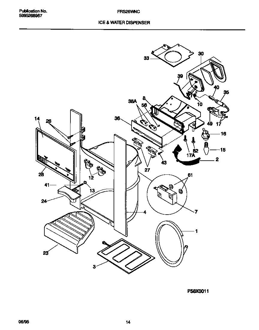 Frigidaire FRS26WNCW0 ice & water dispenser diagram